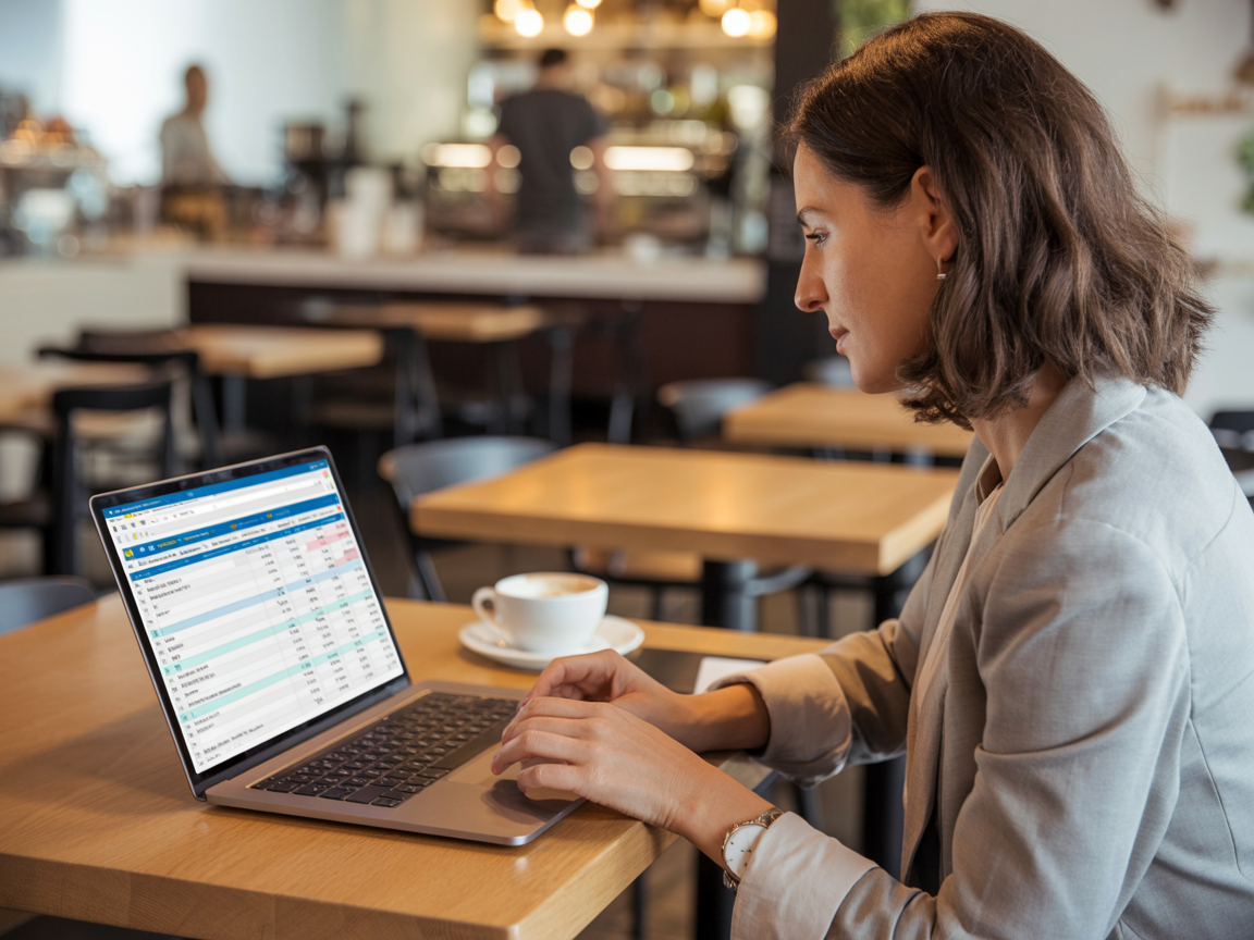 Small business owner using tablet to manage finances and track expenses